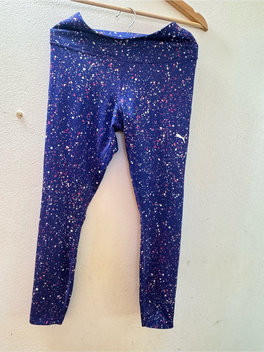 Puma Girls Navy Leggings with Pink & White Splatter